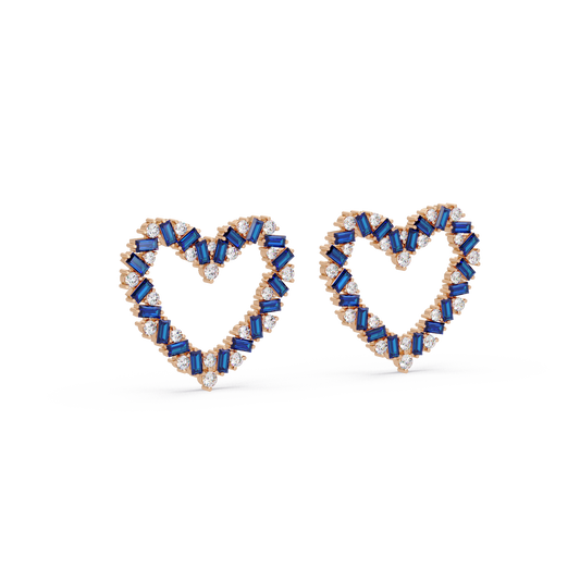 Sapphire Heart Frame Earrings