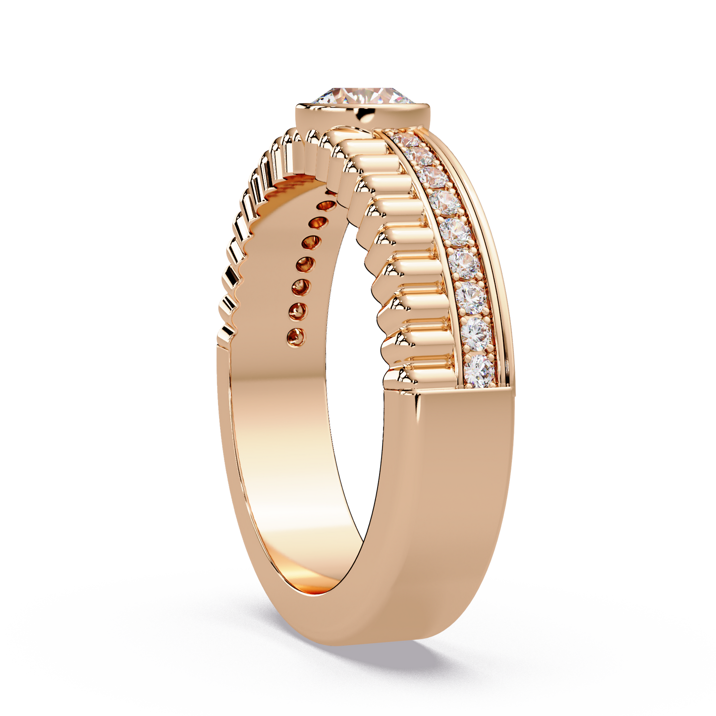 Fluted Halo Pave Ring