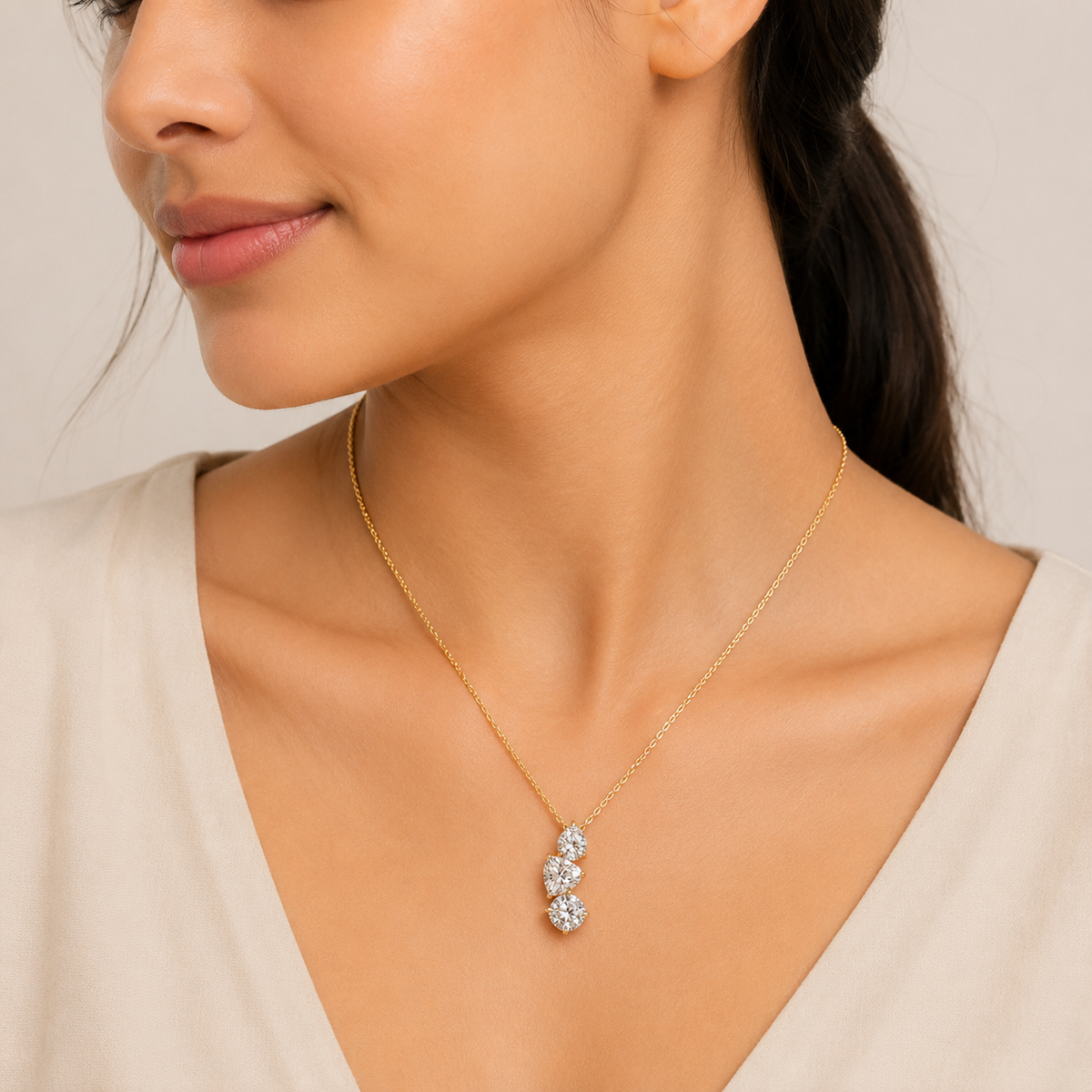 Graduated Trio Heart Chain Pendant