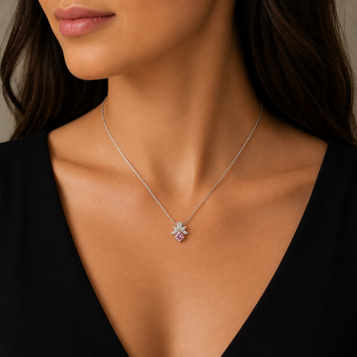 Blossoming Cushion diamond Chain Pendant
