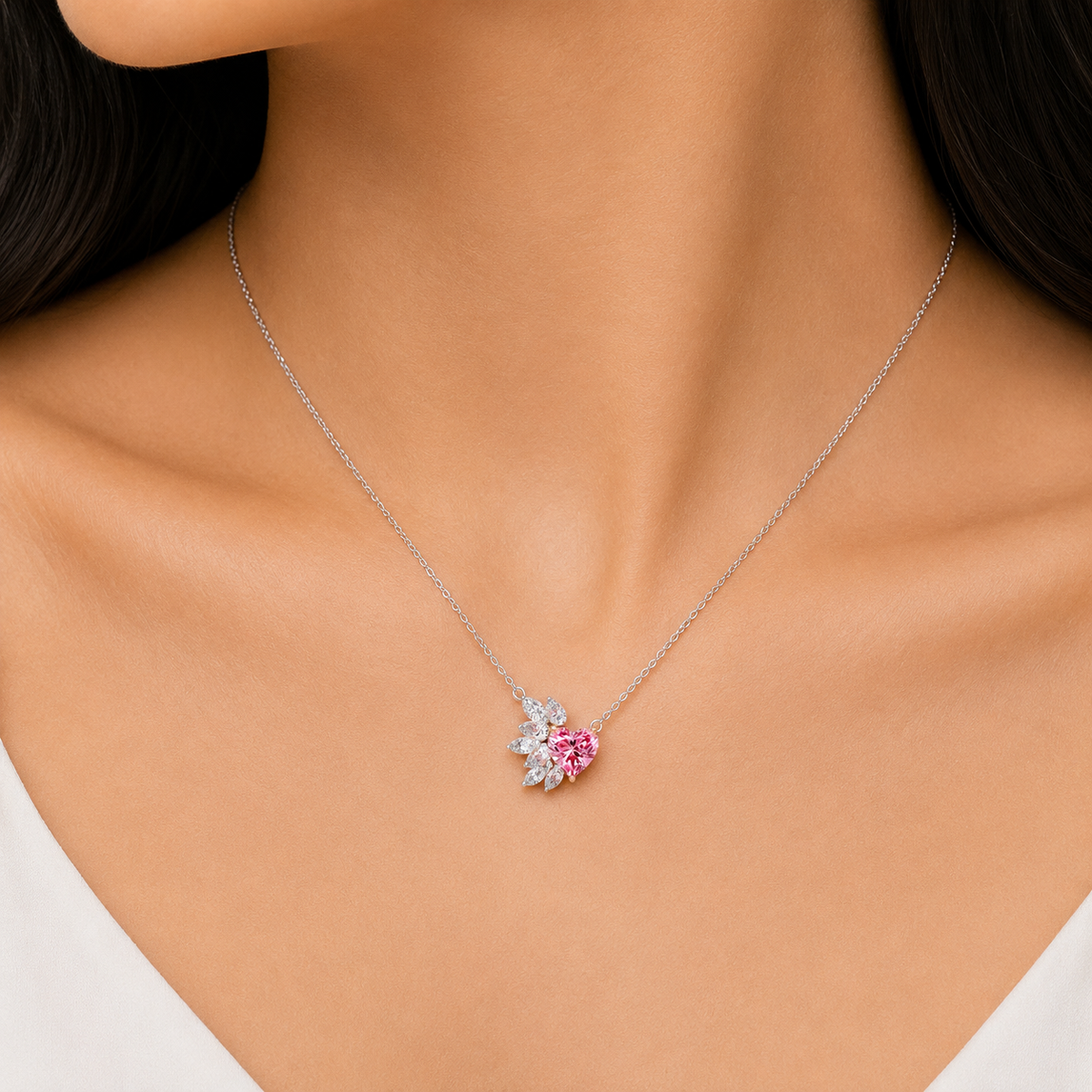 Blossoming Heart Diamond Chain Pendant