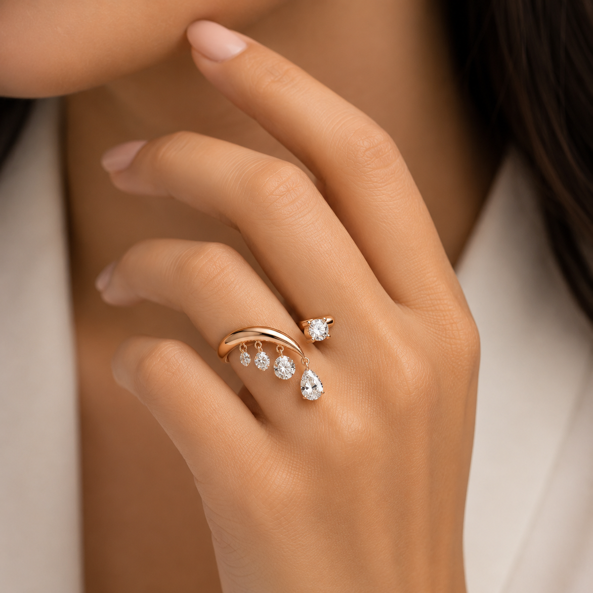 Hanging Diamond Drop Ring