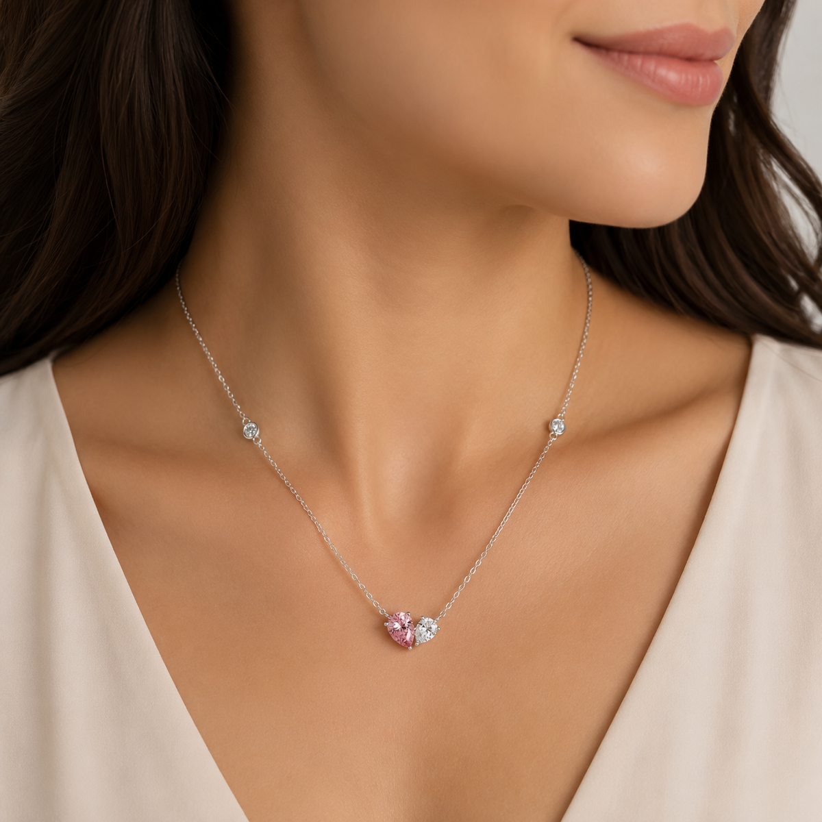 Pink Pear Duet Chain Pendant