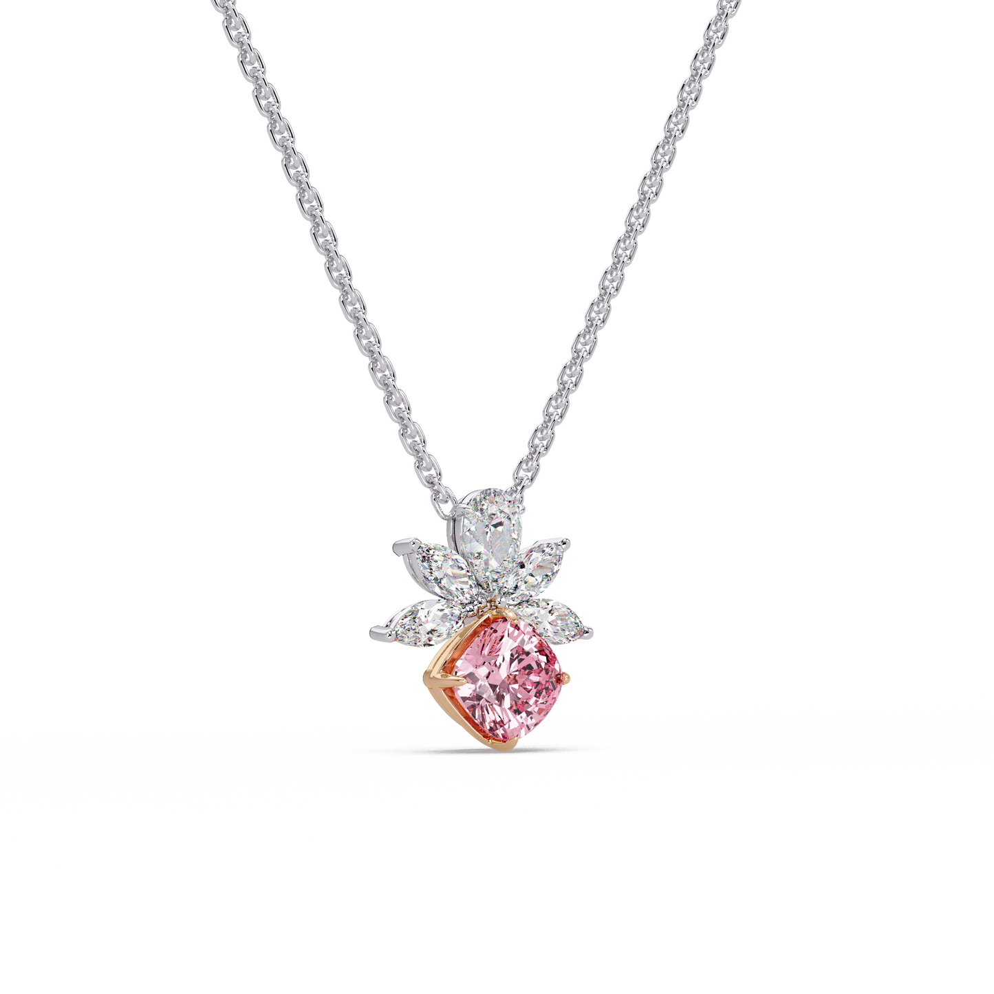 Blossoming Cushion diamond Chain Pendant