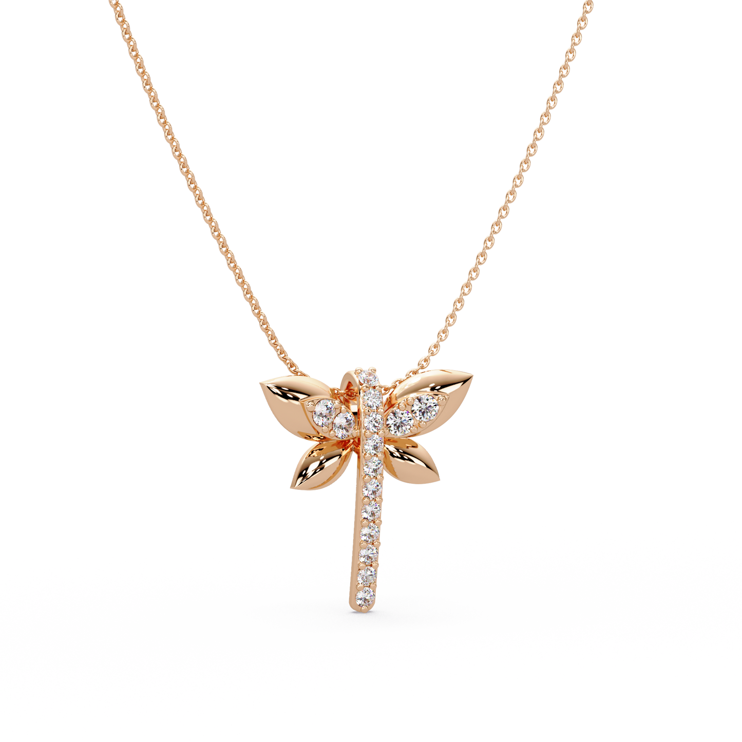 Pave Dragonfly Diamond Chain Pendant
