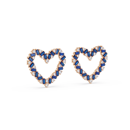 Sapphire Heart Frame Earrings