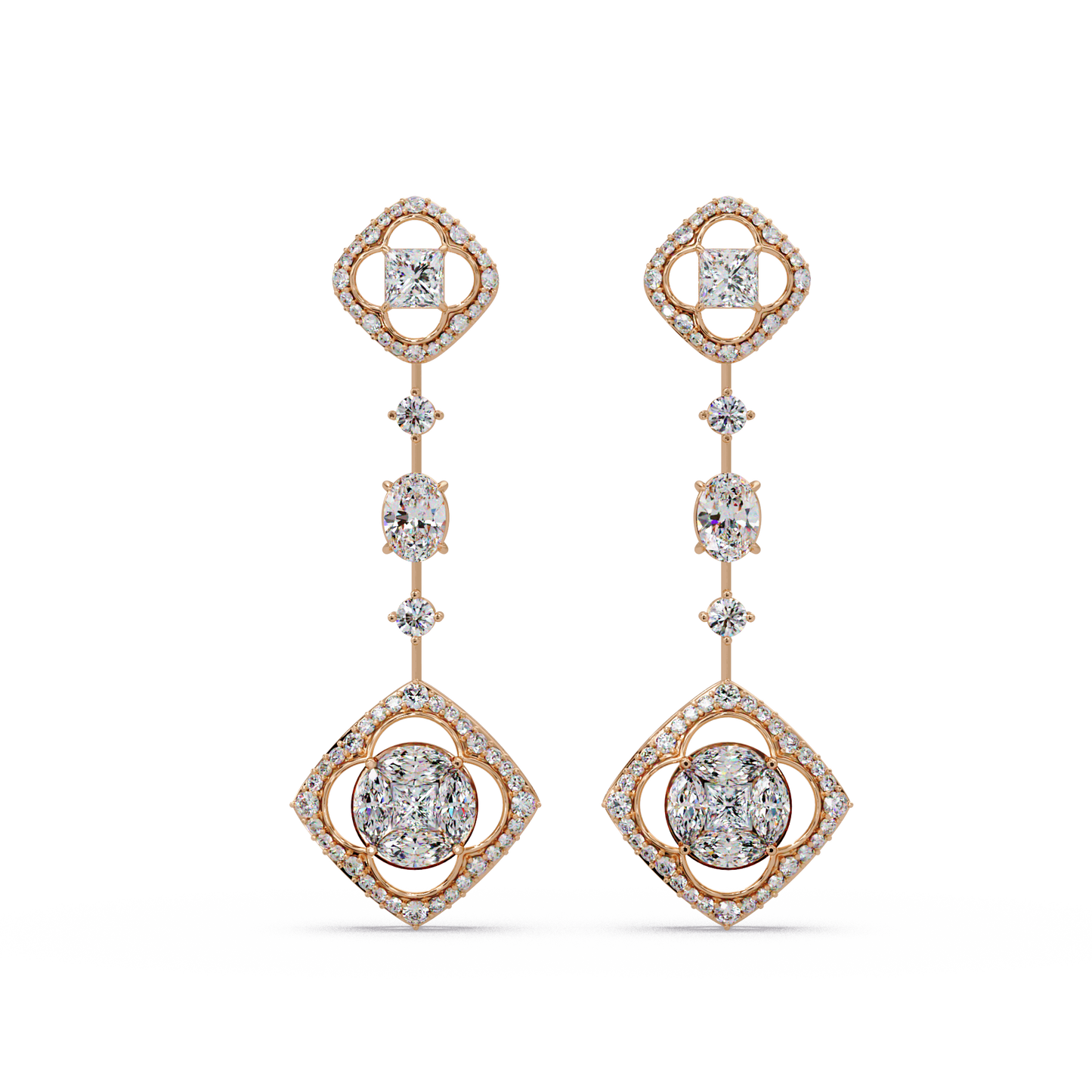 Quatrefoil Cushion Cascade Earrings - Origine Diamonds lab-grown diamond jewellery