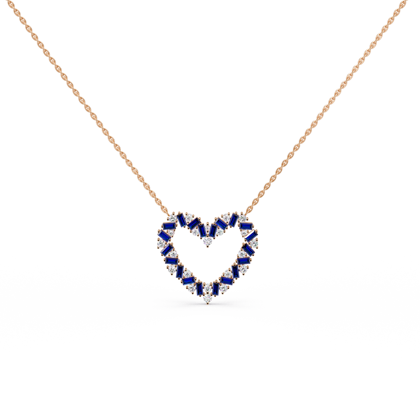 Sapphire Heart Outline Chain Pendant
