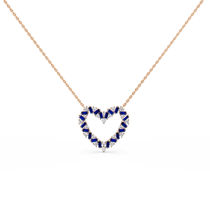 Sapphire Heart Outline Chain Pendant