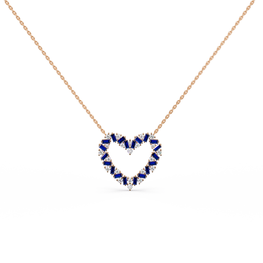 Sapphire Heart Outline Chain Pendant