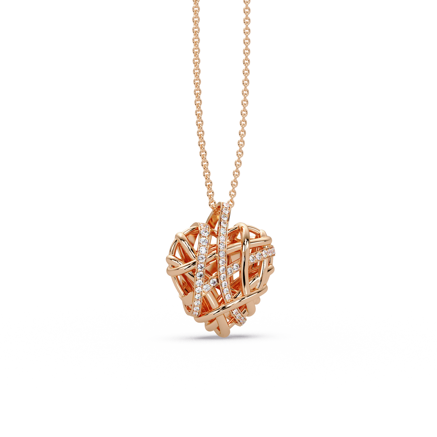 Woven Heart Lattice Chain Pendant