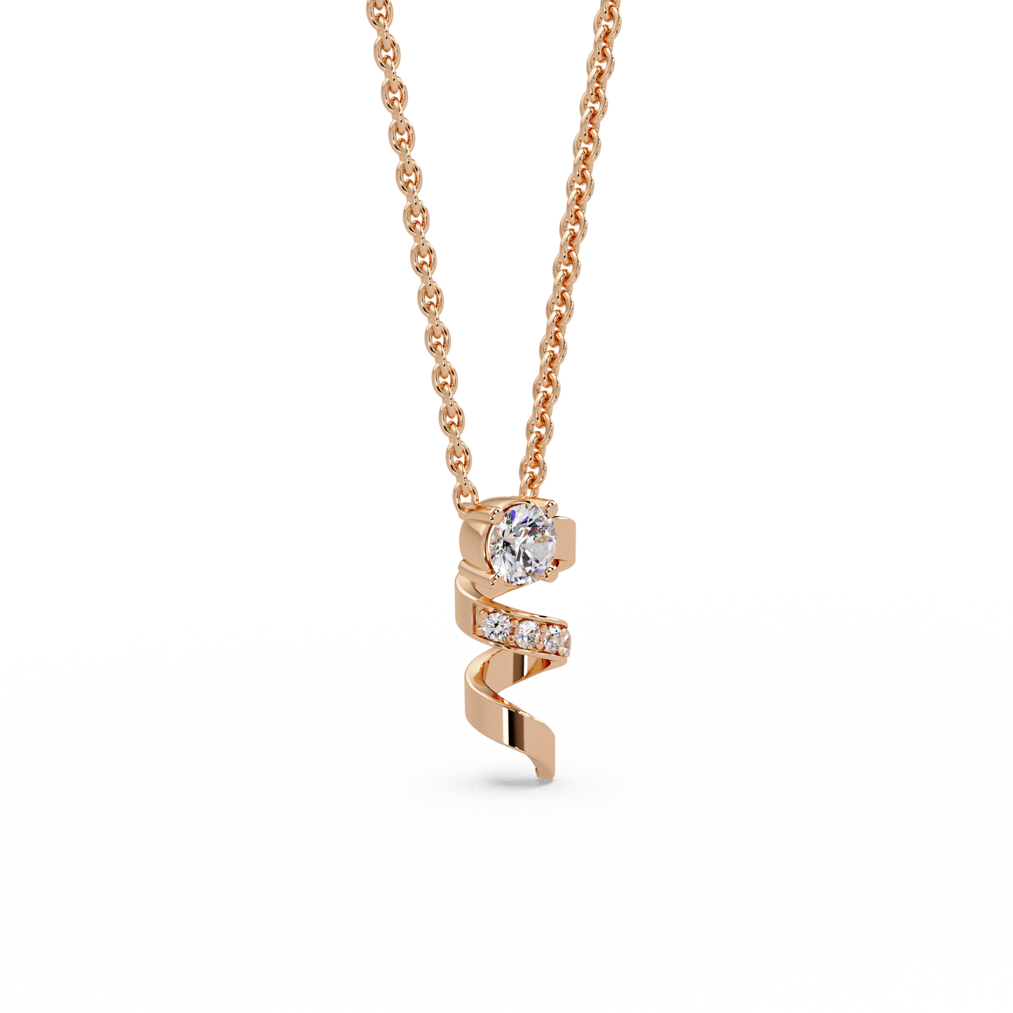 Spiralling Ribbon Solitaire Chain Pendant