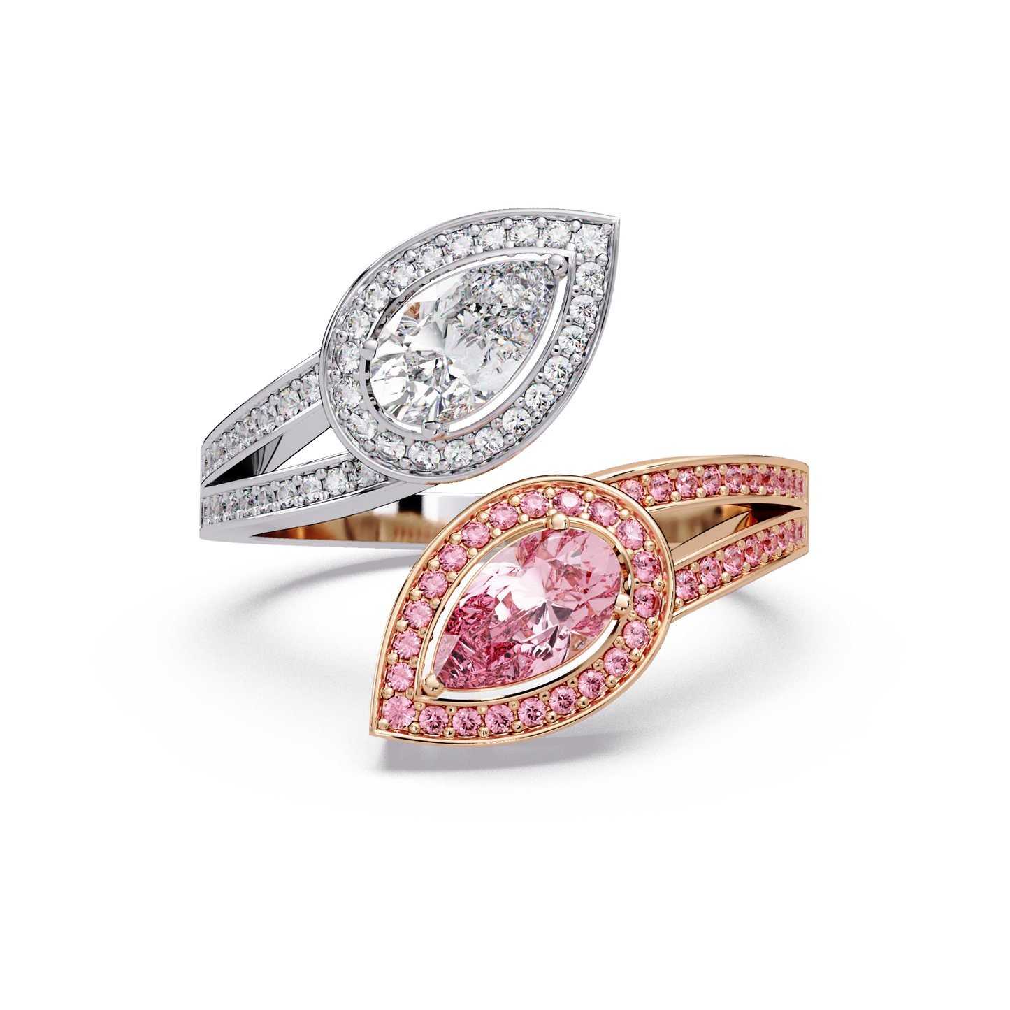 Mirrored Pear Halo Ring