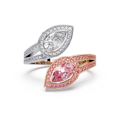 Mirrored Pear Halo Ring