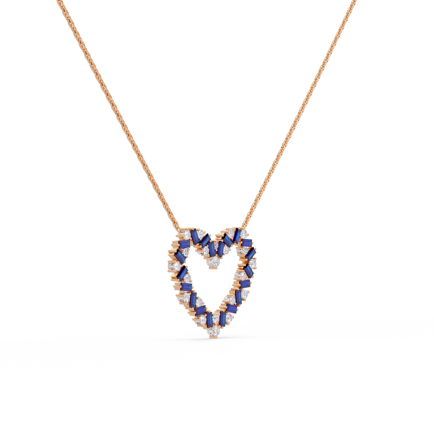 Sapphire Heart Outline Chain Pendant