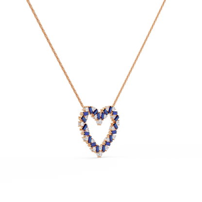 Sapphire Heart Outline Chain Pendant