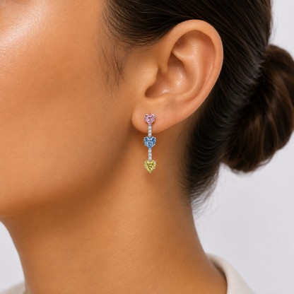 Triple Heart Cascade Earrings