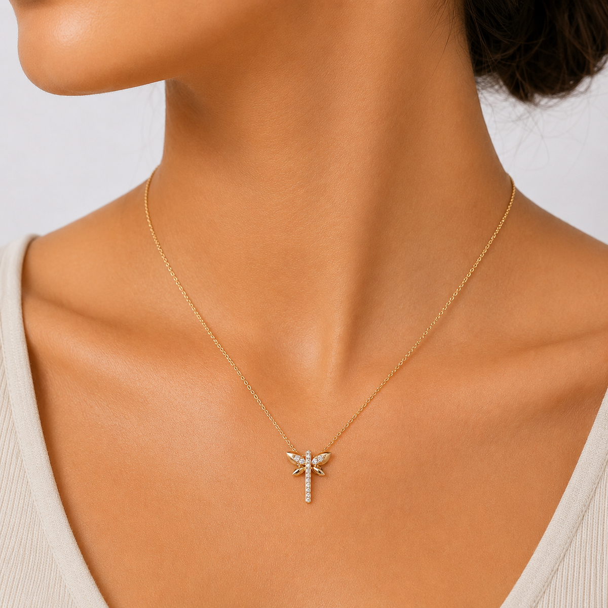 Pave Dragonfly Diamond Chain Pendant