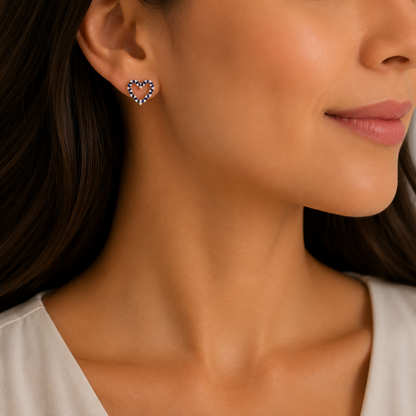 Sapphire Heart Frame Earrings