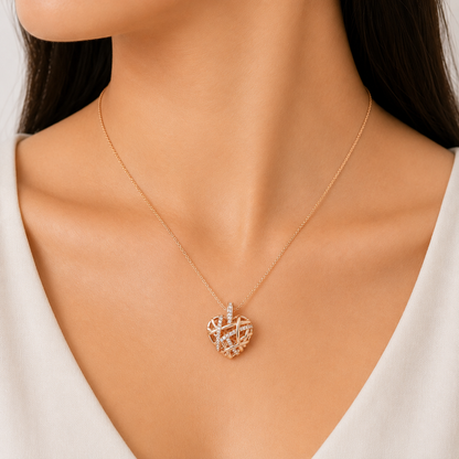 Woven Heart Lattice Chain Pendant