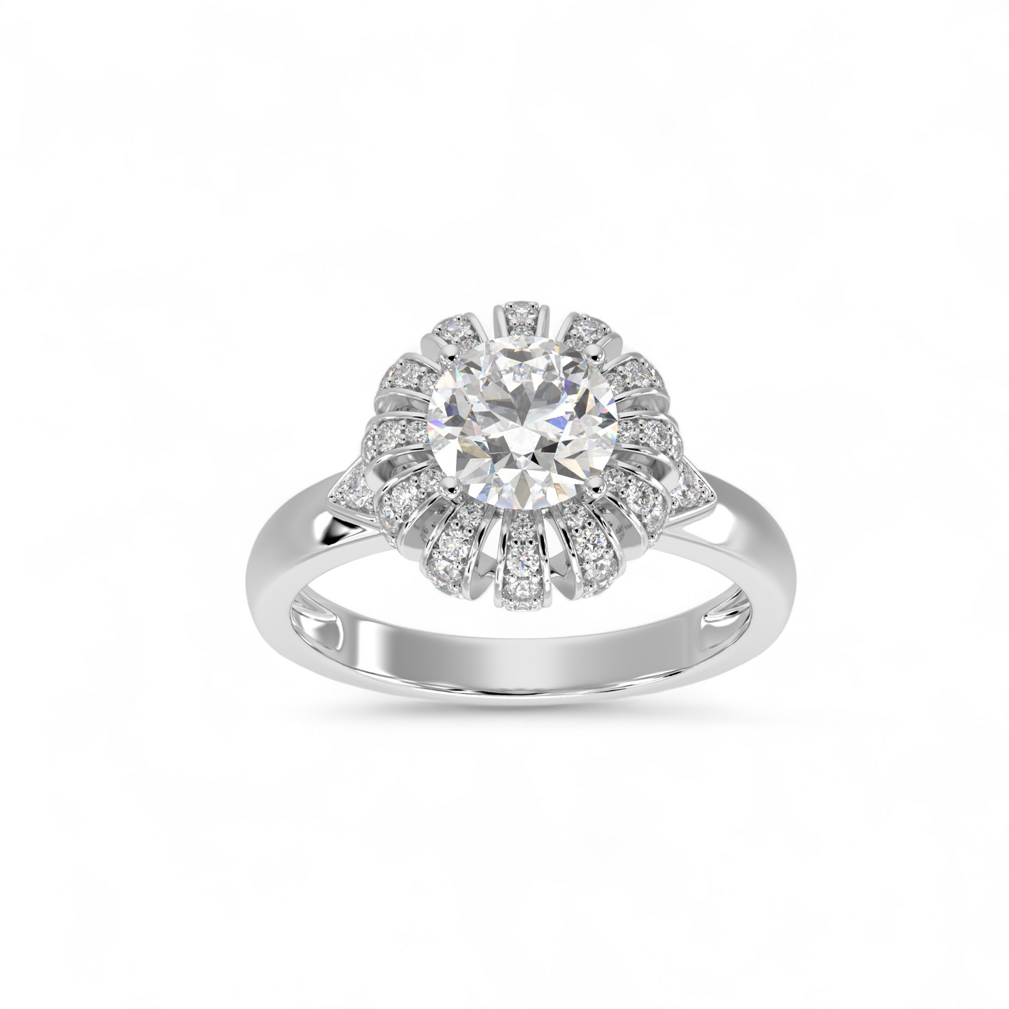 Sunburst Halo Diamond Ring