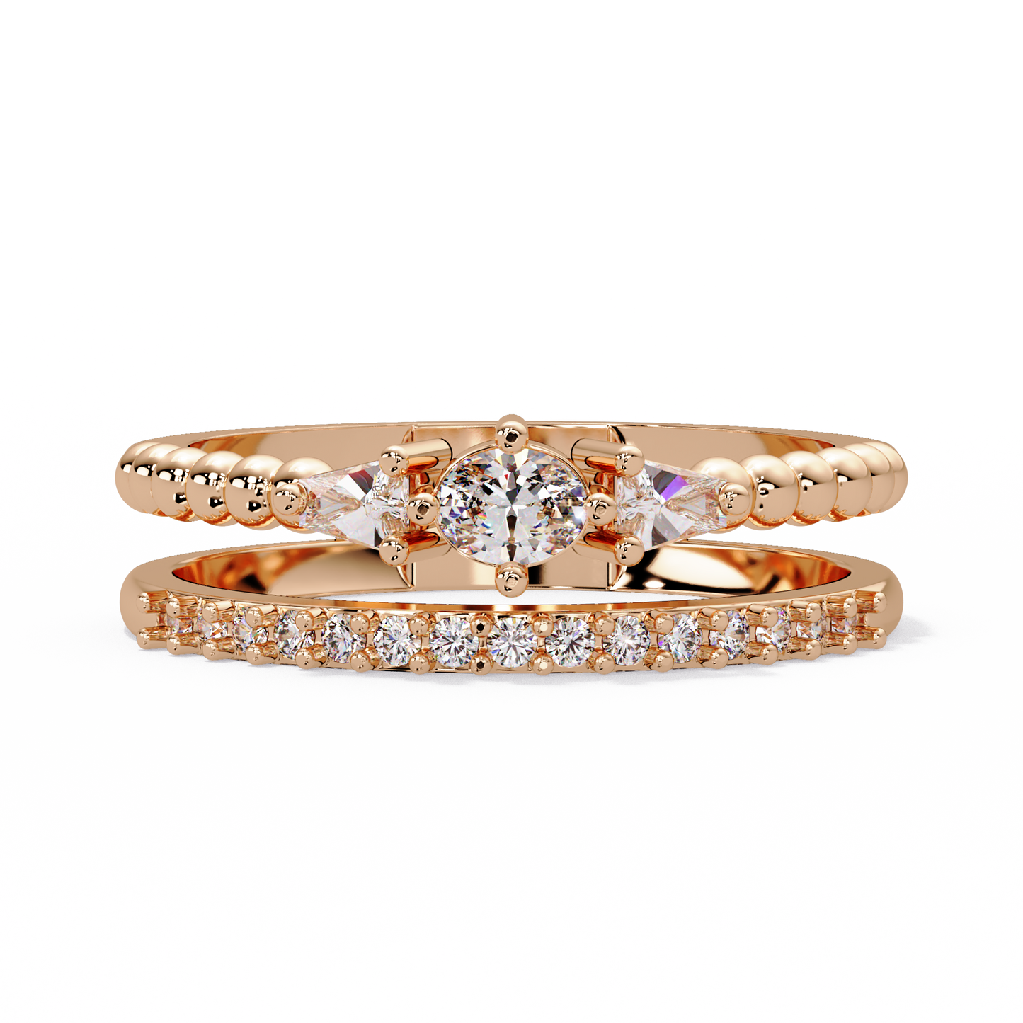 Beaded Three-Stone Stack Ring - Origine Diamonds lab-grown diamond jewellery