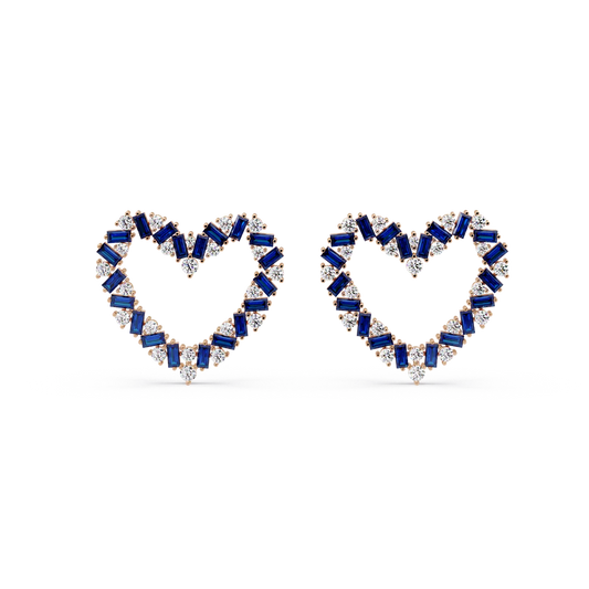 Sapphire Heart Frame Earrings - Origine Diamonds lab-grown diamond jewellery