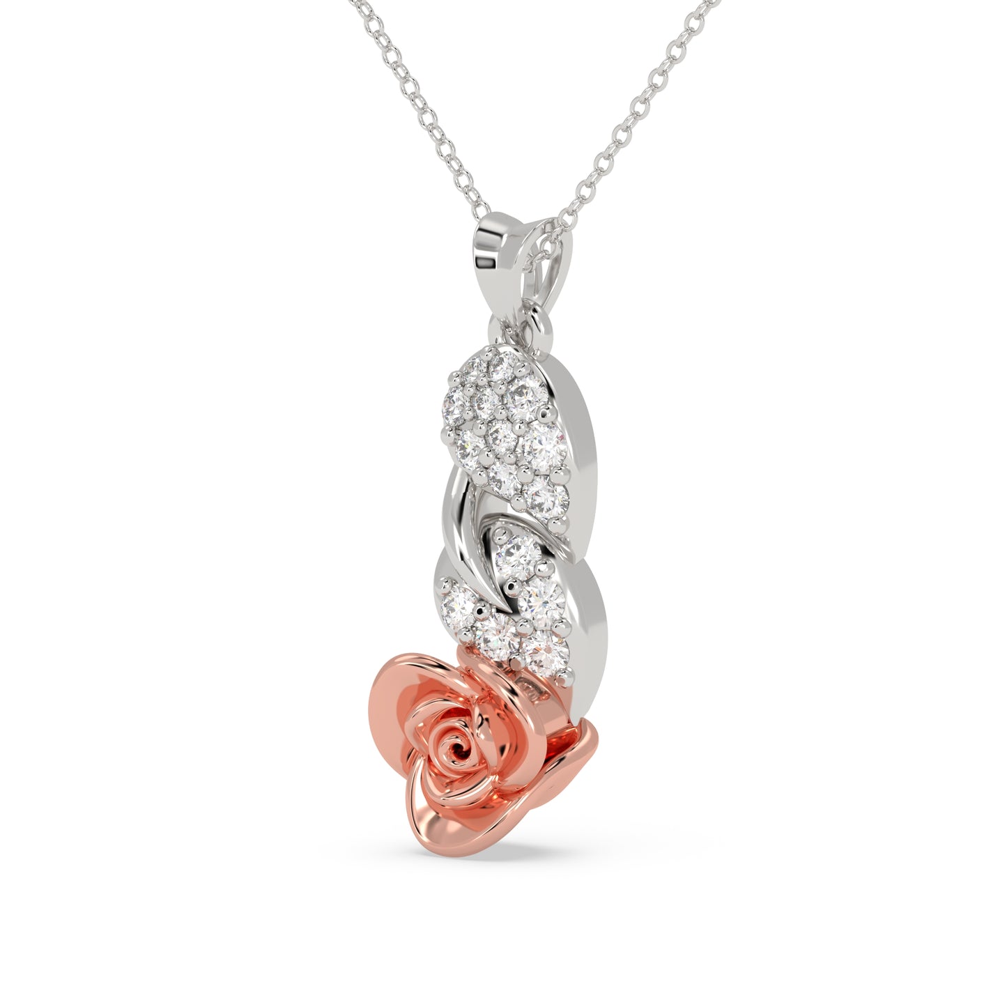 Rose & Leaf Diamond Pendant