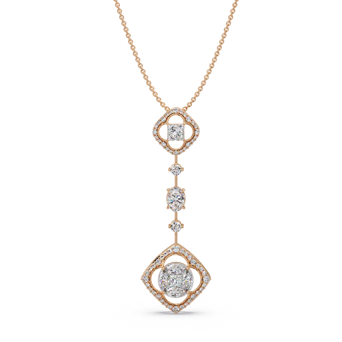 Quatrefoil Cushion Cascade Chain Pendant - Origine Diamonds lab-grown diamond jewellery