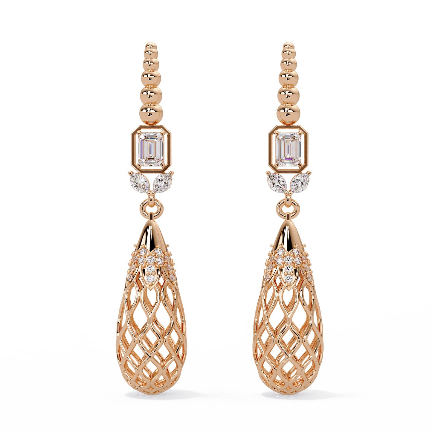 Emerald-Cut Lattice Drop Earrings - Origine Diamonds lab-grown diamond jewellery