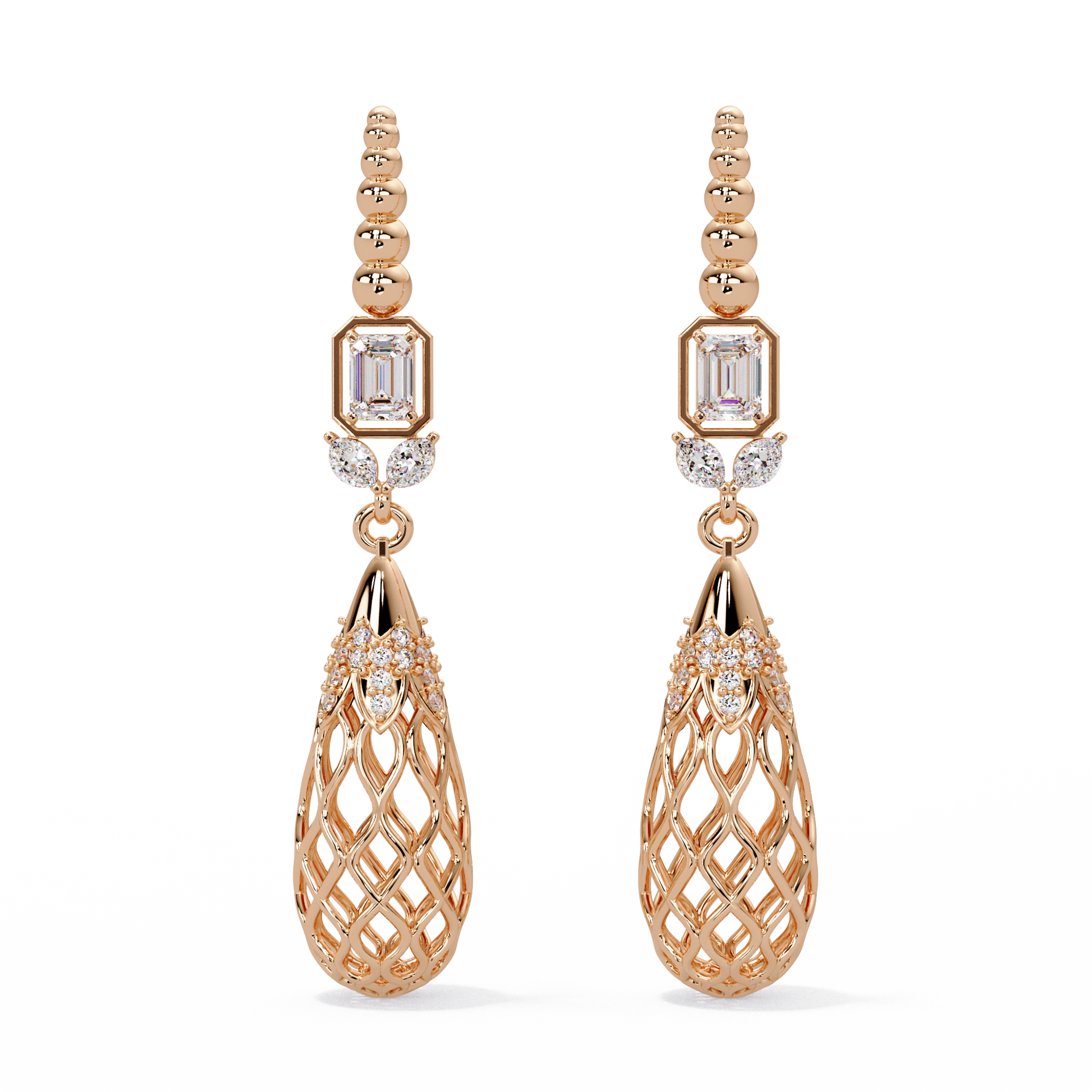 Emerald-Cut Lattice Drop Earrings - Origine Diamonds lab-grown diamond jewellery