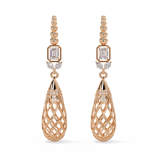 Emerald-Cut Lattice Drop Earrings - Origine Diamonds lab-grown diamond jewellery