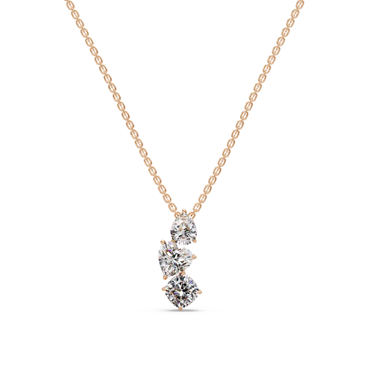 Graduated Trio Heart Chain Pendant - Origine Diamonds lab-grown diamond jewellery