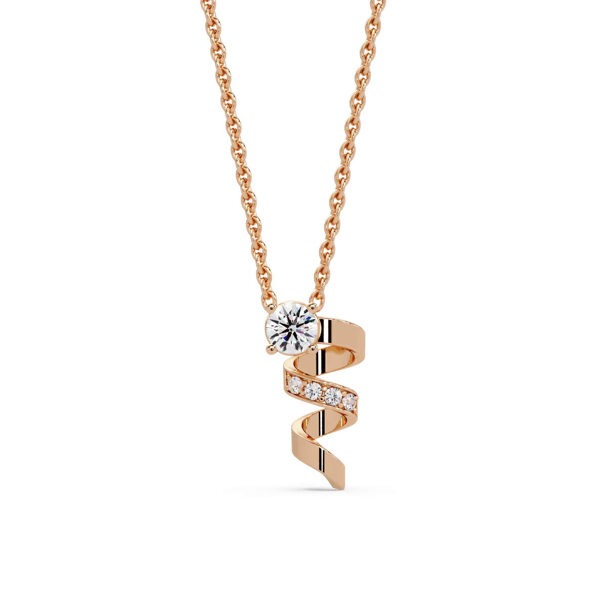 Spiralling Ribbon Solitaire Chain Pendant - Origine Diamonds lab-grown diamond jewellery