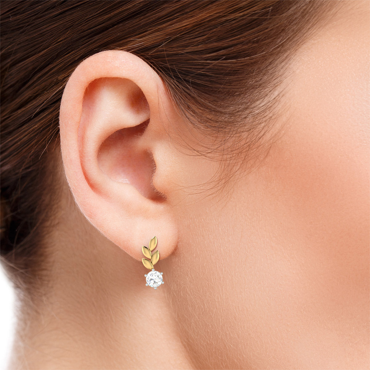 Olive Leaf Solitaire Earrings