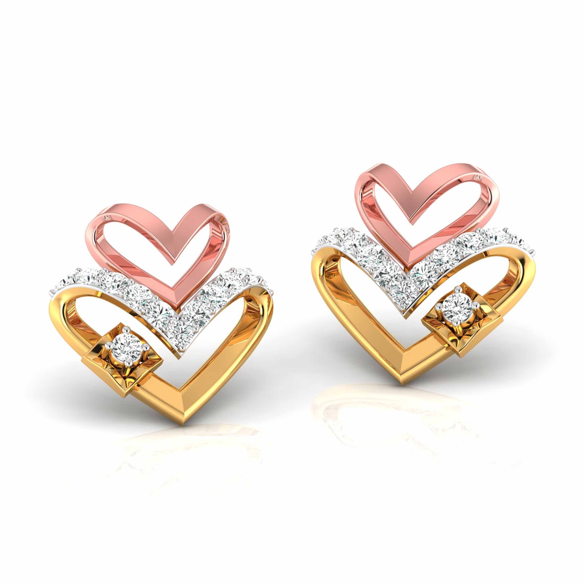 Twin Heart Two-Tone Earrings - Origine Diamonds lab-grown diamond jewellery