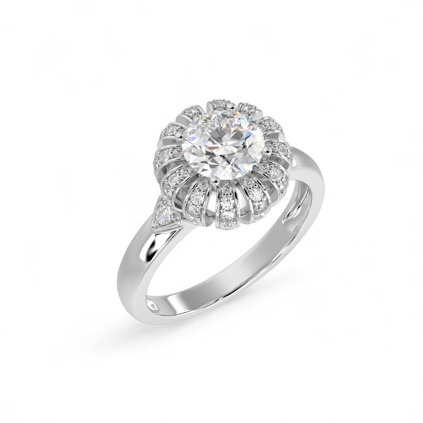 Sunburst Halo Diamond Ring