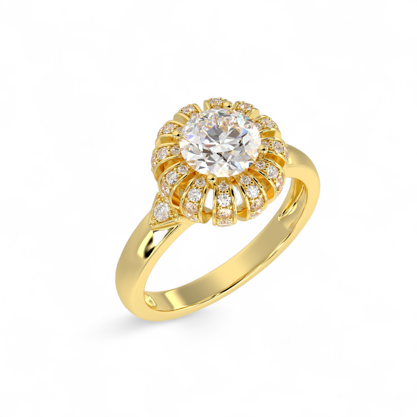 Sunburst Halo Diamond Ring
