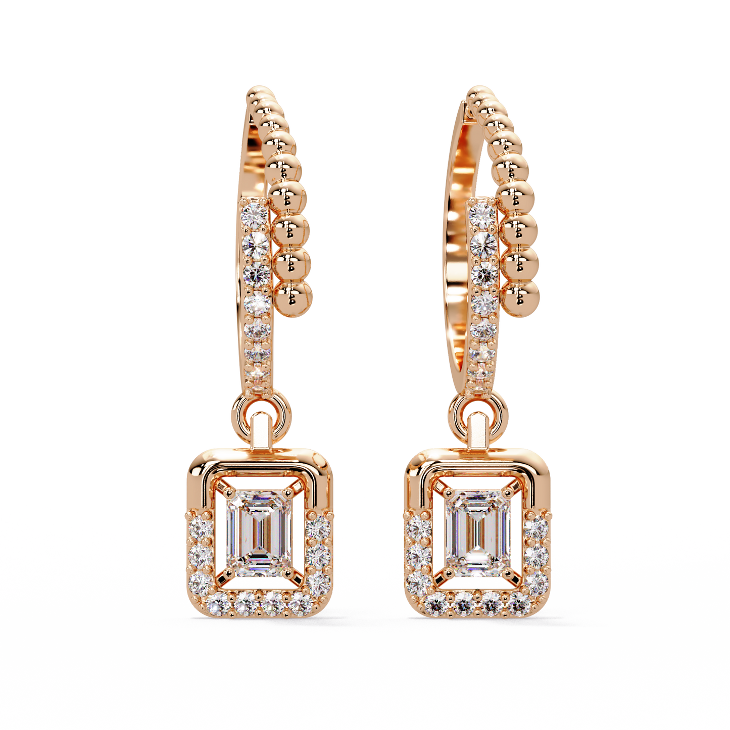 Emerald Halo Huggie Earrings - Origine Diamonds lab-grown diamond jewellery