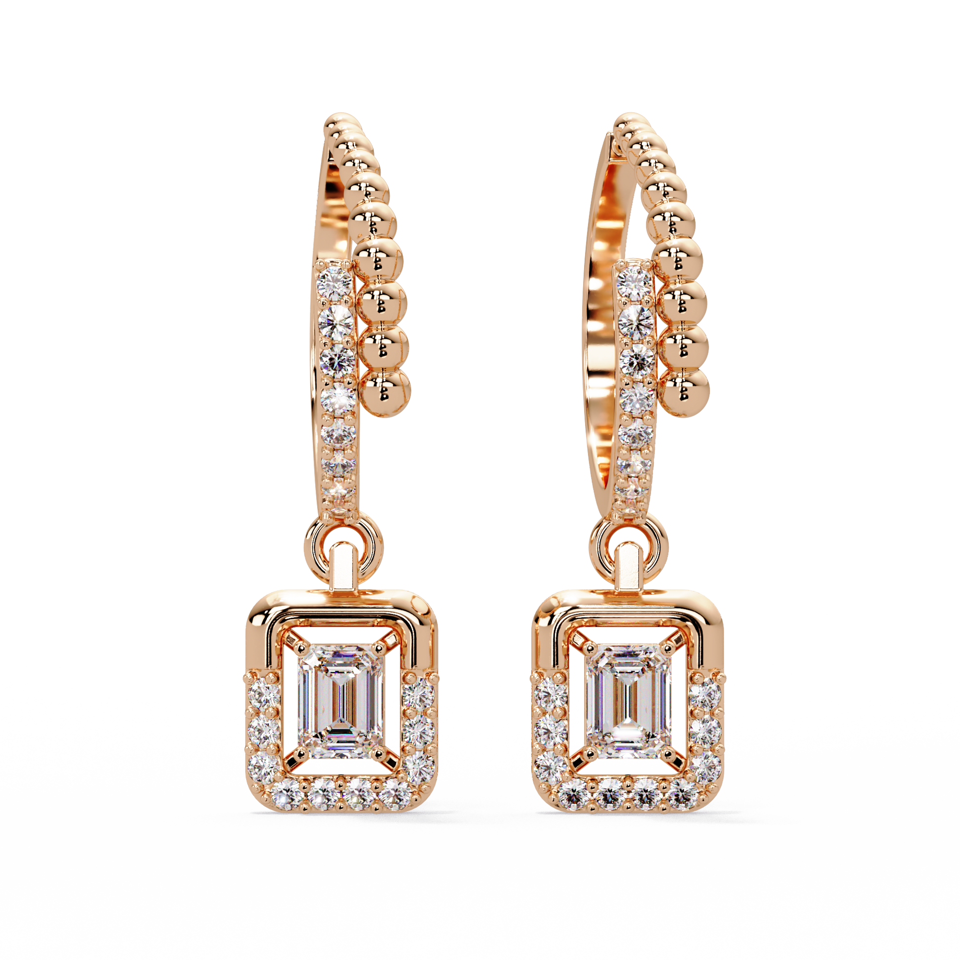 Emerald Halo Huggie Earrings - Origine Diamonds lab-grown diamond jewellery