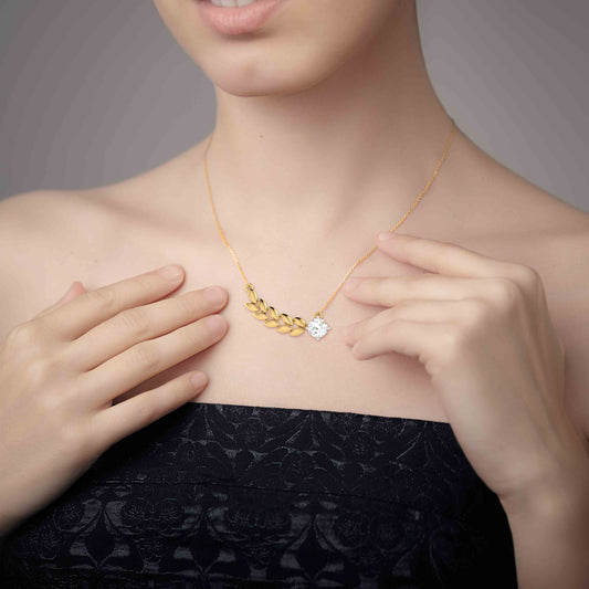 Wheat Leaf Solitaire Necklace - Origine Diamonds lab-grown diamond jewellery