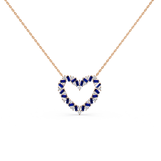 Sapphire Heart Outline Chain Pendant - Origine Diamonds lab-grown diamond jewellery