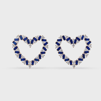 Sapphire Heart Frame Earrings