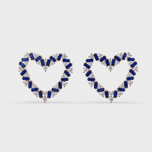 Sapphire Heart Frame Earrings