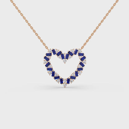 Sapphire Heart Outline Chain Pendant