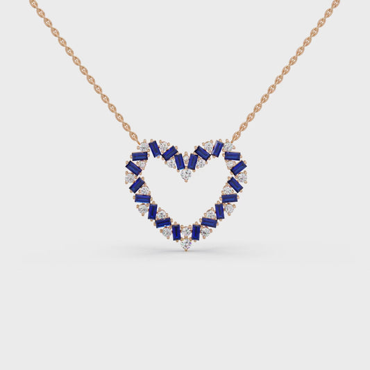 Sapphire Heart Outline Chain Pendant