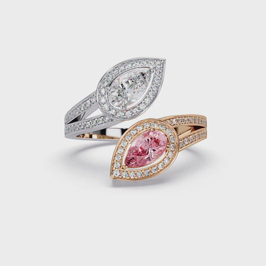 Mirrored Pear Halo Ring